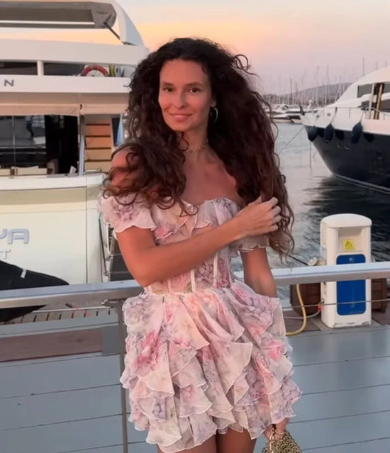 Off Shoulder Ruffle Dress Evening Club Wear Chiffon Dresses 2025 Women Summer Vintage Outfits Sexy Bodycon Pleated Mini Dress