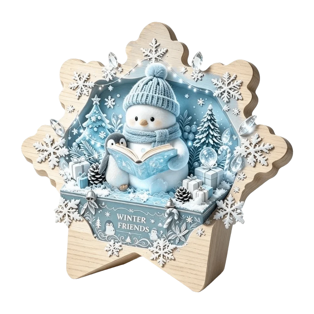 Christmas Theme Wooden Christmas Decoration Star Shape Snowman Deer Xmas Wall Art 2D Print Rabbit Wall Decor Home Decoration