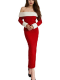 Autumn And Winter New Style Christmas Women's Dress Sexy One-shoulder Plush Stitching Slim Hip-hugging Female Red Dresses 2025