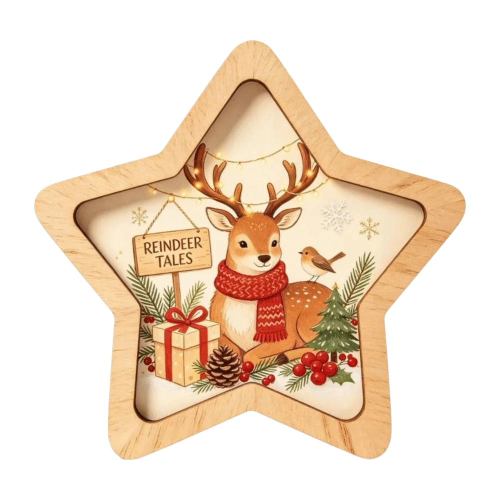 Christmas Theme Wooden Christmas Decoration Star Shape Snowman Deer Xmas Wall Art 2D Print Rabbit Wall Decor Home Decoration
