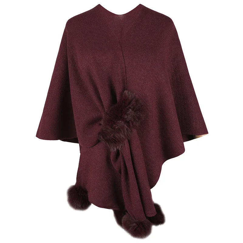 Sweater Women Fashion Solid Color Fur Ball Cloak New Solid Color Warm Comfirtable Shawl Knitted Cardigan Women MMYDP2505