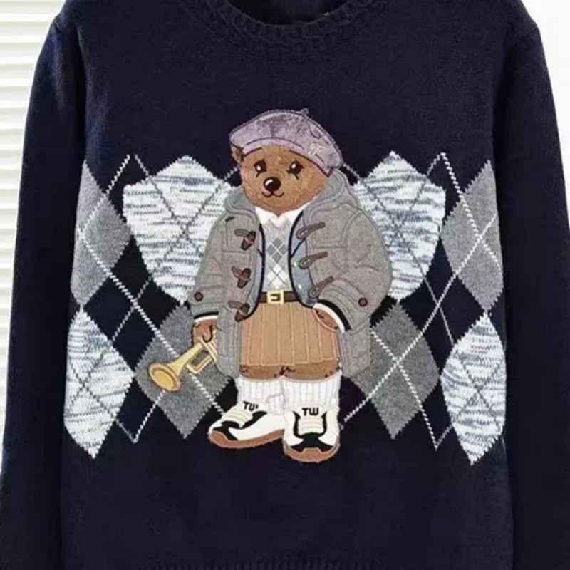 High Quality European Brand Bear Design Ladies Knit Sweater Pullover Knitted Tops Knitwear Women Clothes Jumper
