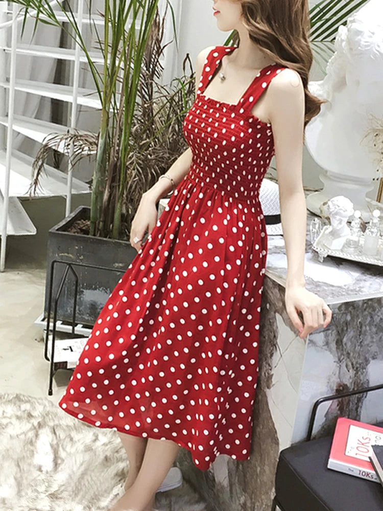 Summer Befree Beach Long Vintage Dots Casual Ruffles Elegant Maxi Strap Camis Silky 5XL Dress Vestidos Sexy Women