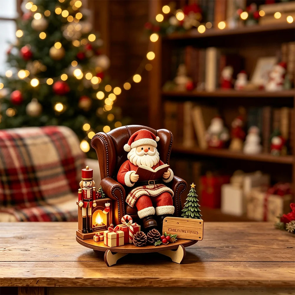 Christmas 2D Wooden Tabletop Decor with Stand Santa Snowman Reindeer Ect. Xmas Holiday Desktop Decor for Home Party